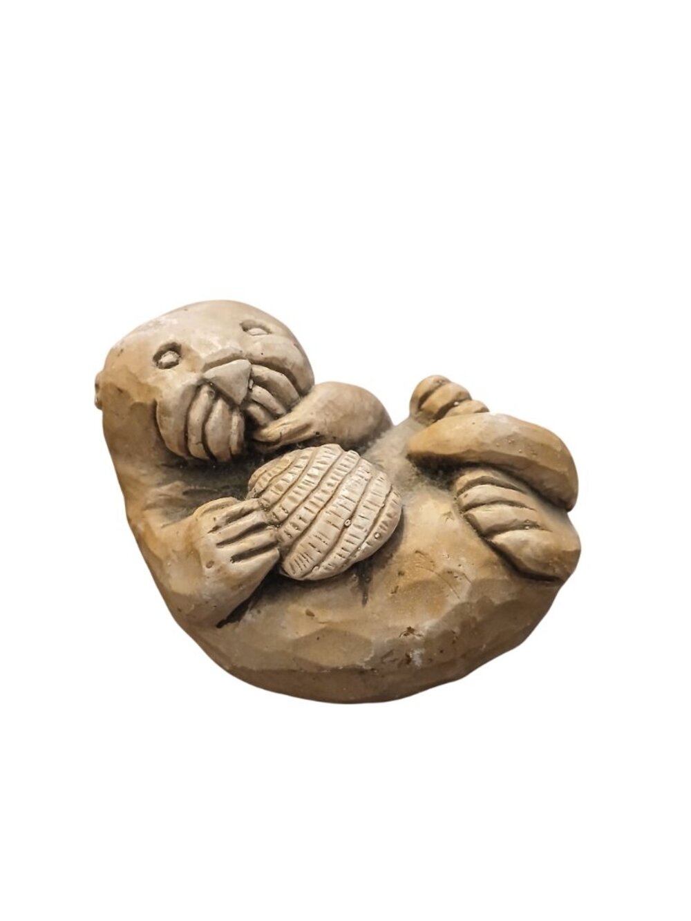 Alaska Sculpture Earthquake Clay Otter Figurine Holding Shell HandCrafted #S2 - Picture 10 of 10